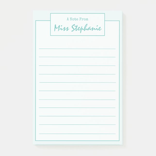 Colourful Teal Blue Script From Teacher Post-it Notes (Front)