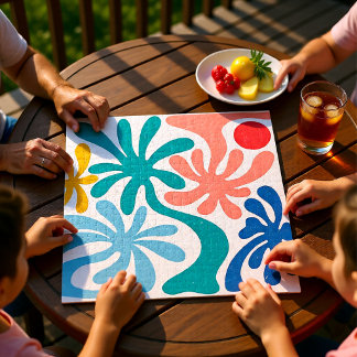 Colourful Teal Coral Abstract Tropical Palms  Jigsaw Puzzle