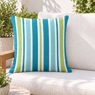 Colourful Teal Green Aqua Vertical Stripe Outdoor Pillow