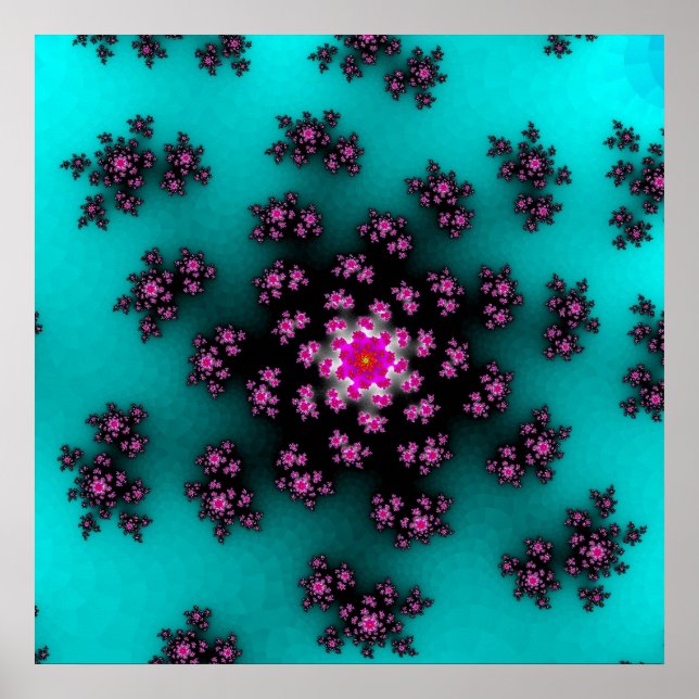 Colourful Teal, Pink and Black Fractal Poster (Front)