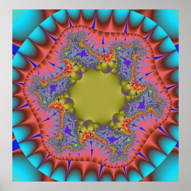 Colourful Teal, Pink and Green Fractal Poster (Front)