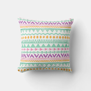 Colourful Teal Yellow Pink Purple Boho Tribal Throw Pillow