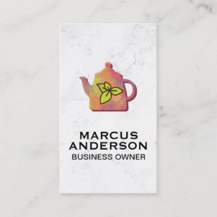 Colourful Teapot   White Marble   Green Leaf Business Card