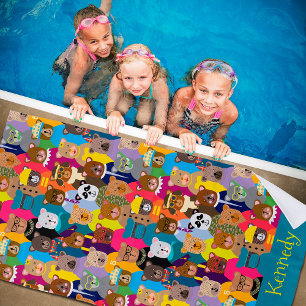 Colourful Teddy Bears with Many Professions Beach Towel