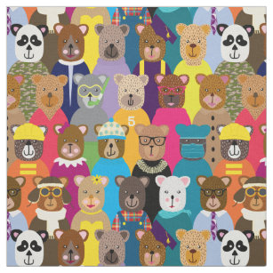 Colourful Teddy Bears with Many Professions Fabric