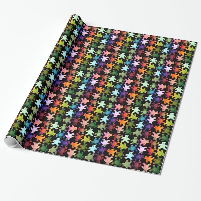 Colourful Teddy Bears Wrapping Paper (Unrolled)
