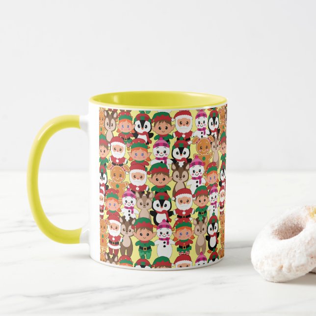 Colourful Teddy Christmas with Many Professions  Mug (With Donut)
