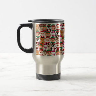 Colourful Teddy Christmas with Many Professions Travel Mug