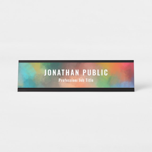 Colourful Template Green Yellow Red Blue Purple Desk Name Plate (Front)