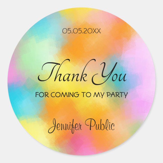 Colourful Template Handwritten Thank You Script Classic Round Sticker (Front)