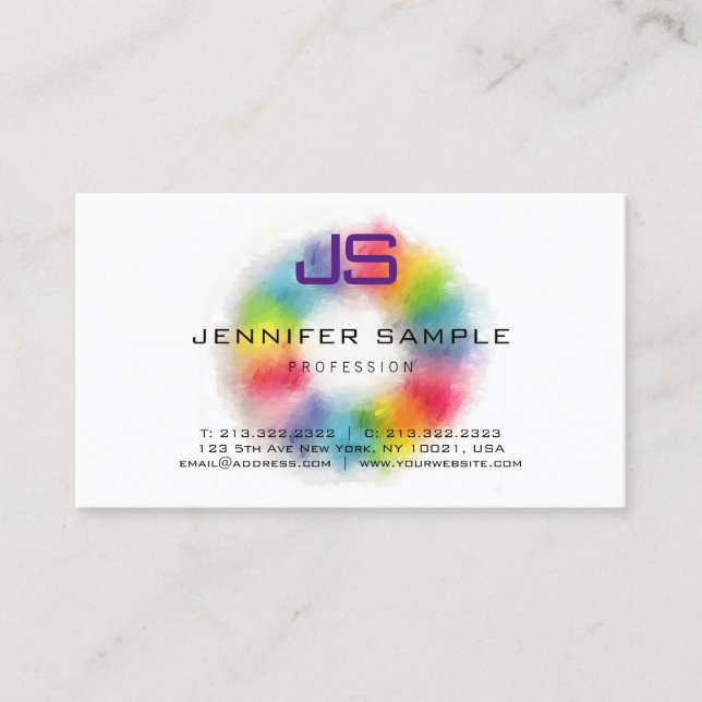Colourful Template Modern Monogram Professional Business Card (Front)