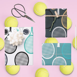 Colourful Tennis Ball Racket Pattern Player Gift Wrapping Paper Sheet