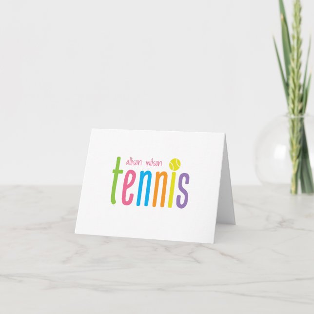 Colourful Tennis Personalized Folded Note Cards (Front)