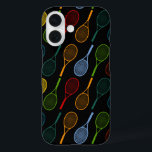 colourful tennis rackets pattern iPhone 16 case<br><div class="desc">A pattern of tennis racquets of different colours</div>