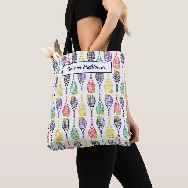 Colourful Tennis Racquet Ball Pattern Name  Tote B (Close Up)