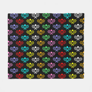 Colourful Tennis Seamless Pattern - Racket and Bal Fleece Blanket