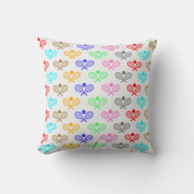 Colourful Tennis Seamless Pattern - Racket and Bal Throw Pillow (Front)