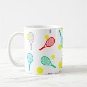 Colourful Tennis Seamless Pattern - Racket & Ball Coffee Mug