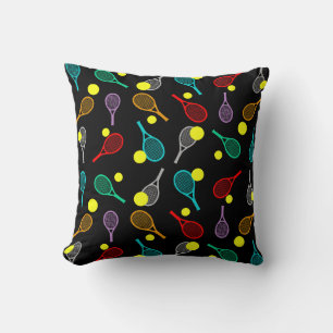 Colourful Tennis Seamless Pattern - Racket & Ball  Throw Pillow