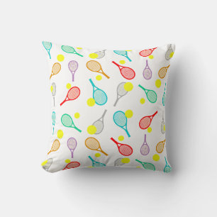Colourful Tennis Seamless Pattern - Racket & Ball Throw Pillow