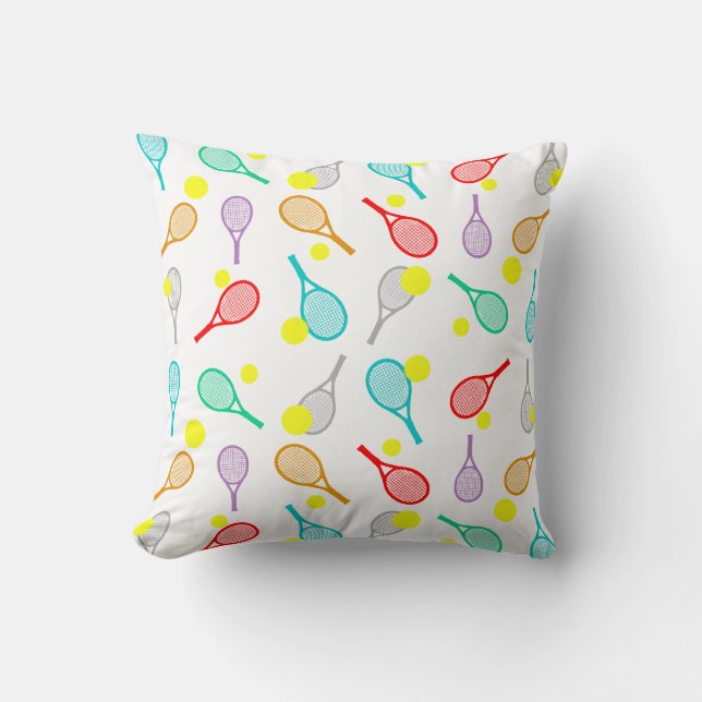 Colourful Tennis Seamless Pattern - Racket & Ball  Throw Pillow (Front)