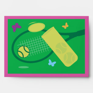Colourful tennis theme greeting card envelopes