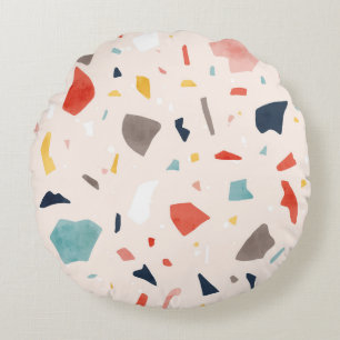 Colourful terrazzo: seamless rock fragments. round pillow