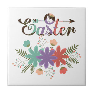 Colourful Text And Flowers Tile