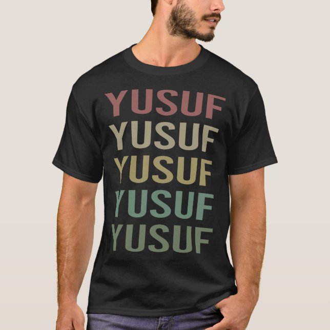 Colourful Text Art - Yusuf Name T-Shirt (Front)
