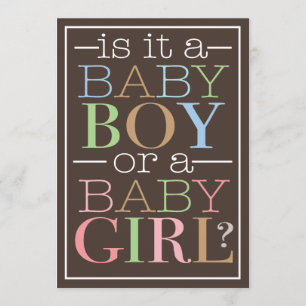 Colourful Text Baby Boy or Girl Gender Reveal Part Invitation