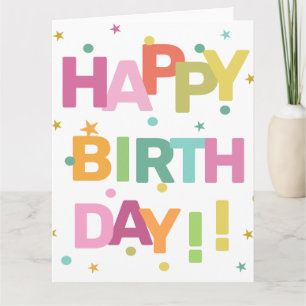 Colourful Text Confetti and Stars Happy Birthday   Card