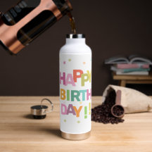 Colourful Text Confetti and Stars Happy Birthday