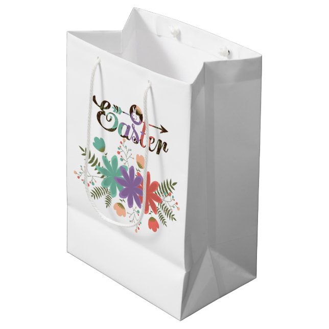 Colourful Text Easter And Colourful Flowers Medium Gift Bag (Front Angled)
