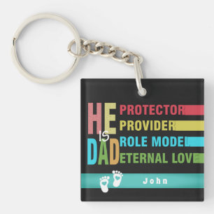 Colourful text He is DAD ,Father's Day Gift Keychain