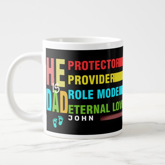 Colourful text He is DAD ,Father's Day Gift  Large Coffee Mug (Left)