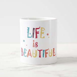 colourful text life is beautiful and the stars  large coffee mug
