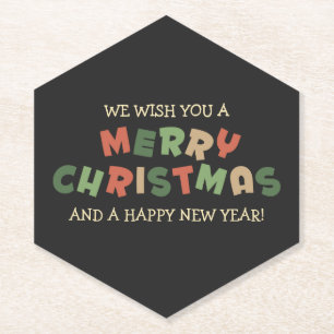 Colourful text merry Christmas happy new year  Paper Coaster