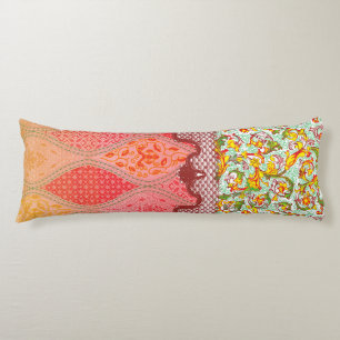 Colourful textile design featuring intricate flora body pillow