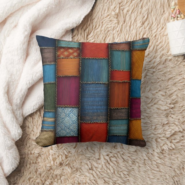 Colourful textile patterns on display in a market throw pillow (Blanket)