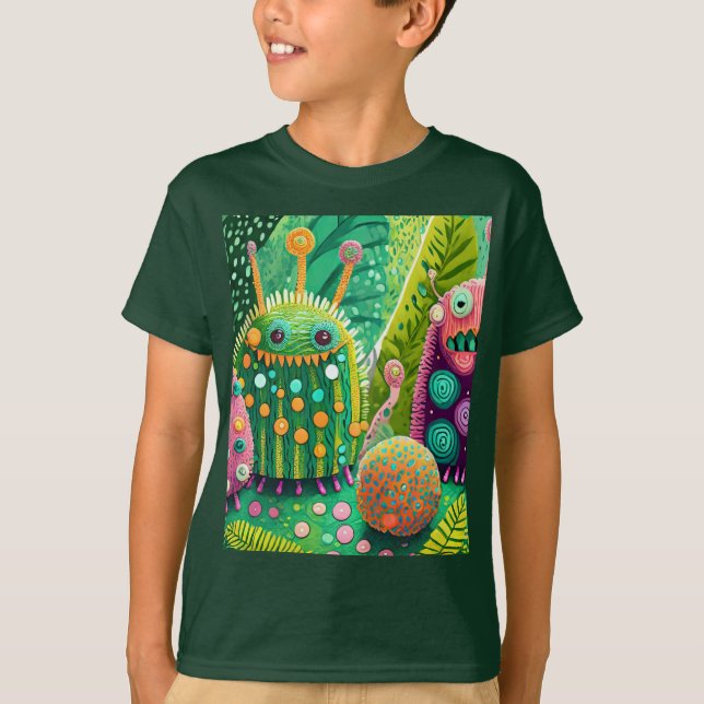 Colourful, textured monsters with patterns T-Shirt (Front)