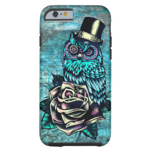 Colourful textured owl illustration on teal base. tough iPhone 6 case