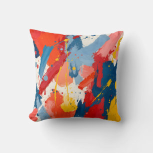 Colourful Textured Paint Splatter Art.Decorative   Throw Pillow