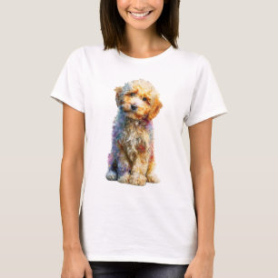 Colourful Textured Watercolor Maltipoo Puppy Women T-Shirt