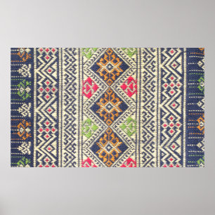 Colourful Thailand style rug surface close up vint Poster