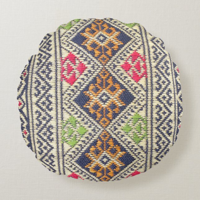 Colourful Thailand style rug surface close up vint Round Pillow (Front)