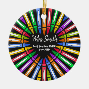 Colourful thank you  teacher big heart crayon ceramic ornament