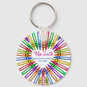 Colourful thank you  teacher big heart crayon keychain
