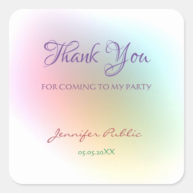 Colourful Thank You Template Handwritten Script Square Sticker (Front)