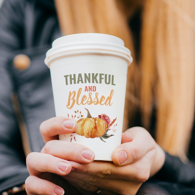 Colourful Thankful And Blessed With Pumpkin Gift Paper Cups (Creator Uploaded)