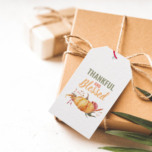 Colourful Thankful And Blessed With Pumpkin Gift Tags
